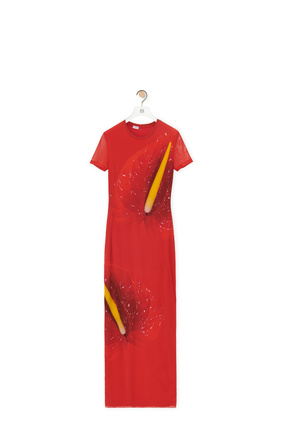 LOEWE Vestido Anthurium en malla semitransparente Rojo