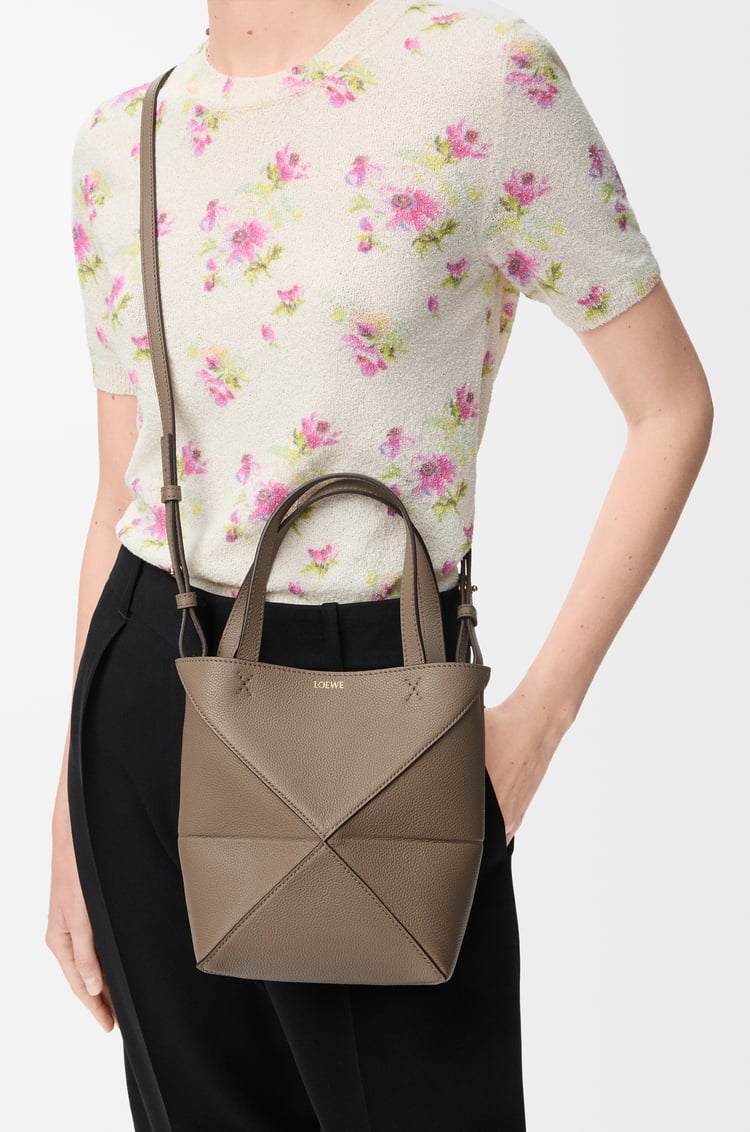LOEWE Mini Puzzle Fold tote in soft grained calfskin Taupe