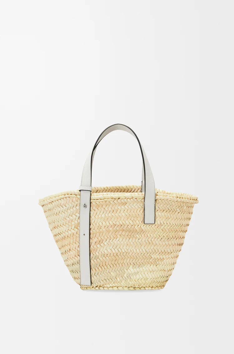 LOEWE 棕榈叶和牛皮革 Basket 手袋 自然色/白色