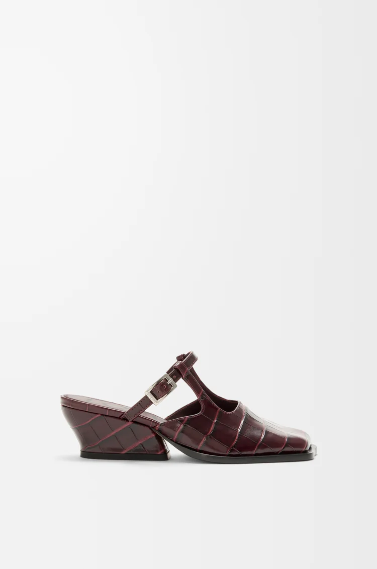 LOEWE Mules Onda en cuir de veau embossé Bordeaux