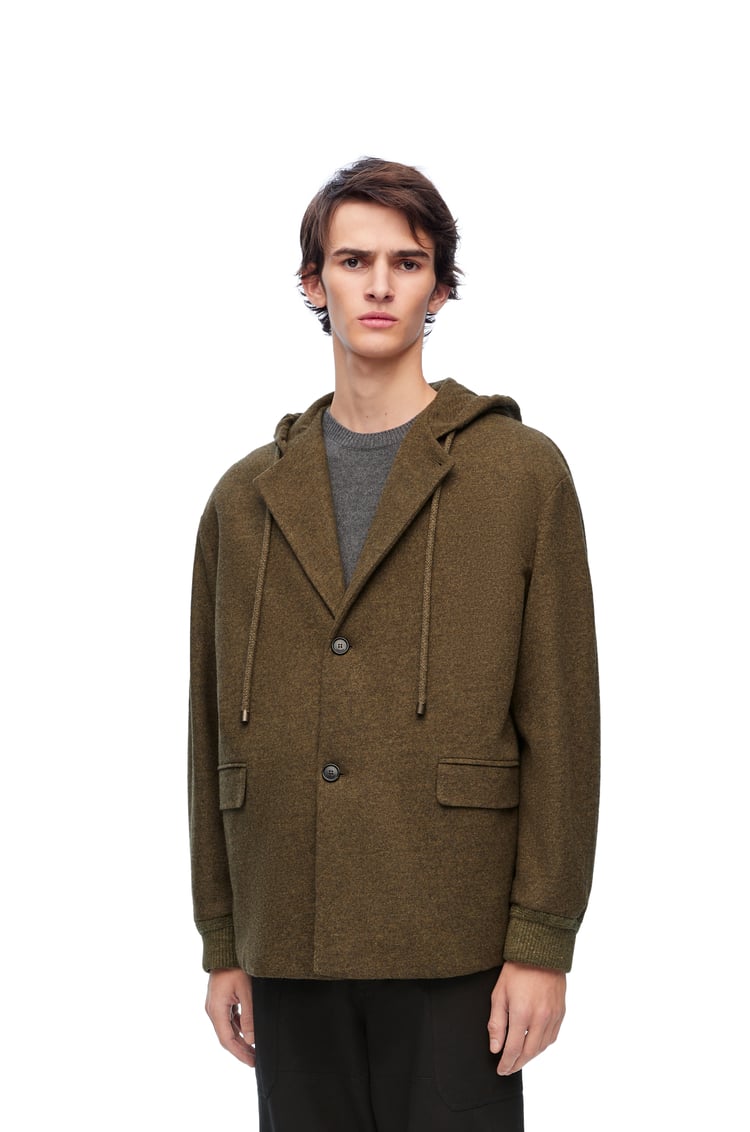 Hooded jacket in wool and cashmere Dry Green - LOEWE
