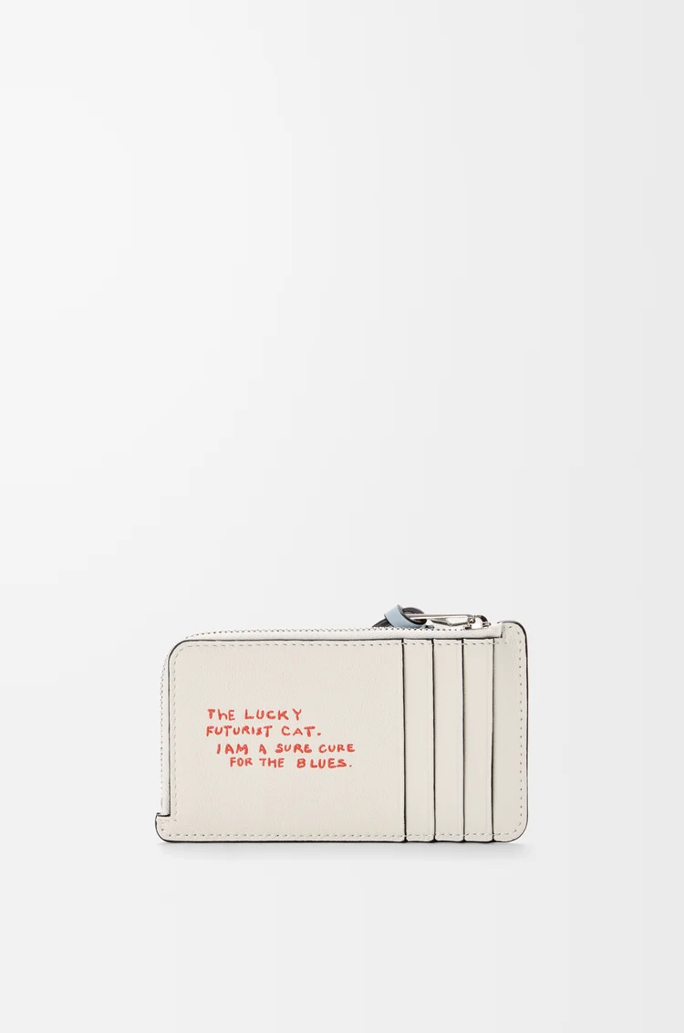 LOEWE Tarjetero-monedero Futurist Cat en piel de ternera Blanco Suave