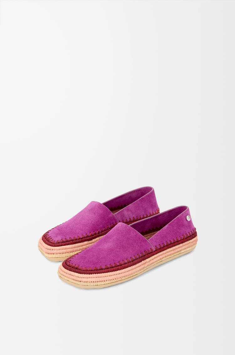 LOEWE Rio slipper in suede and raffia Fuchsia