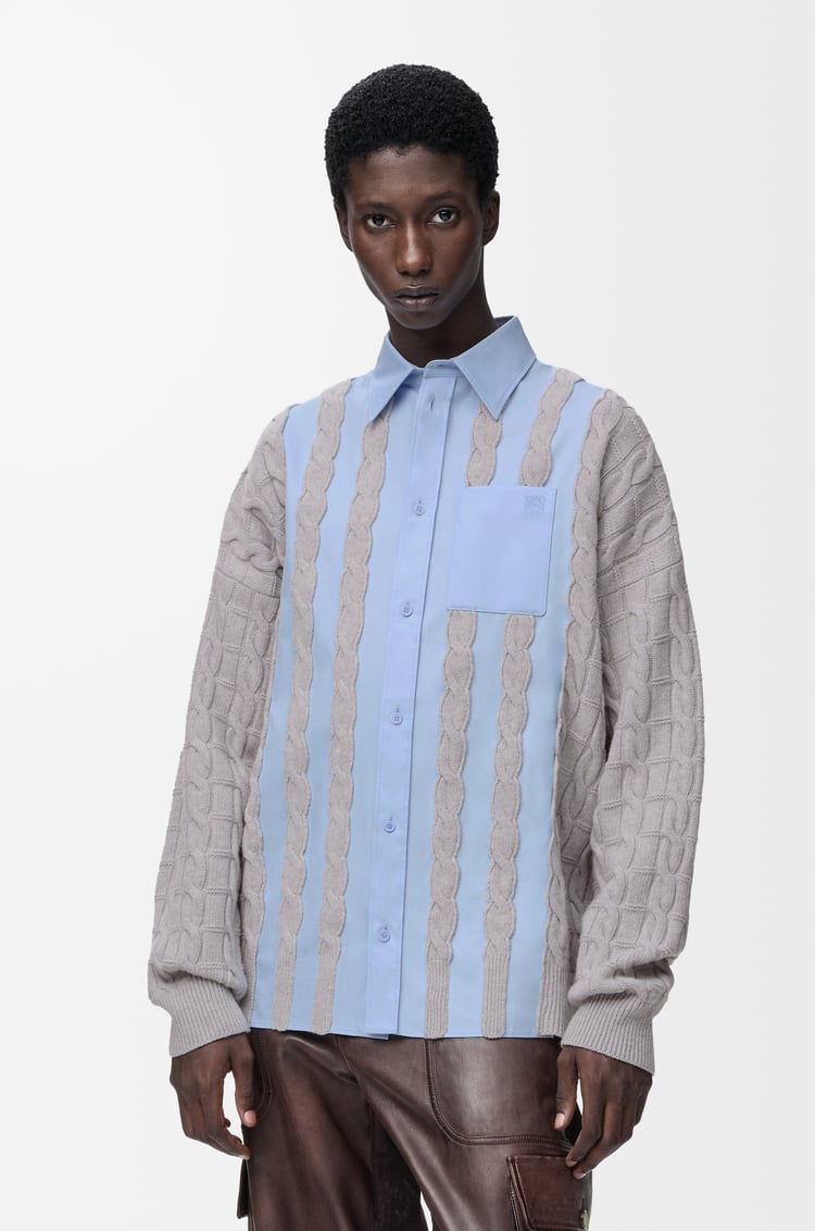 LOEWE Hybrid shirt in cotton and wool Blue/Grey
