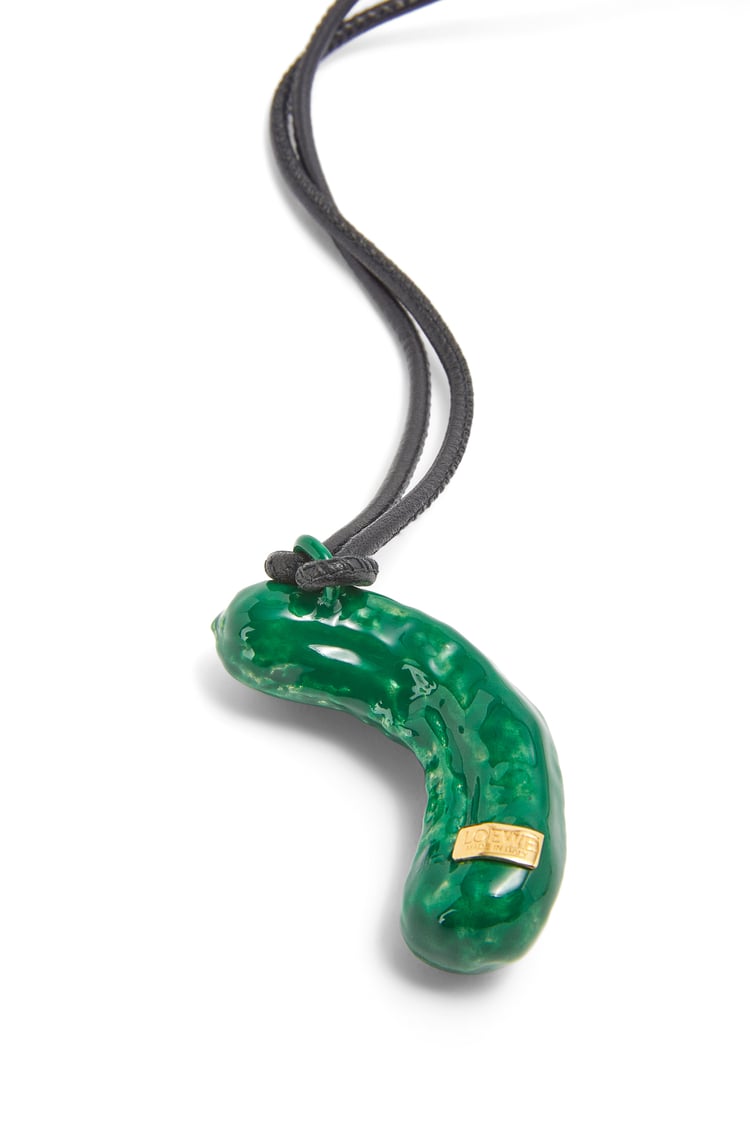 LOEWE Cornichon pendant in brass and enamel Green Aloe