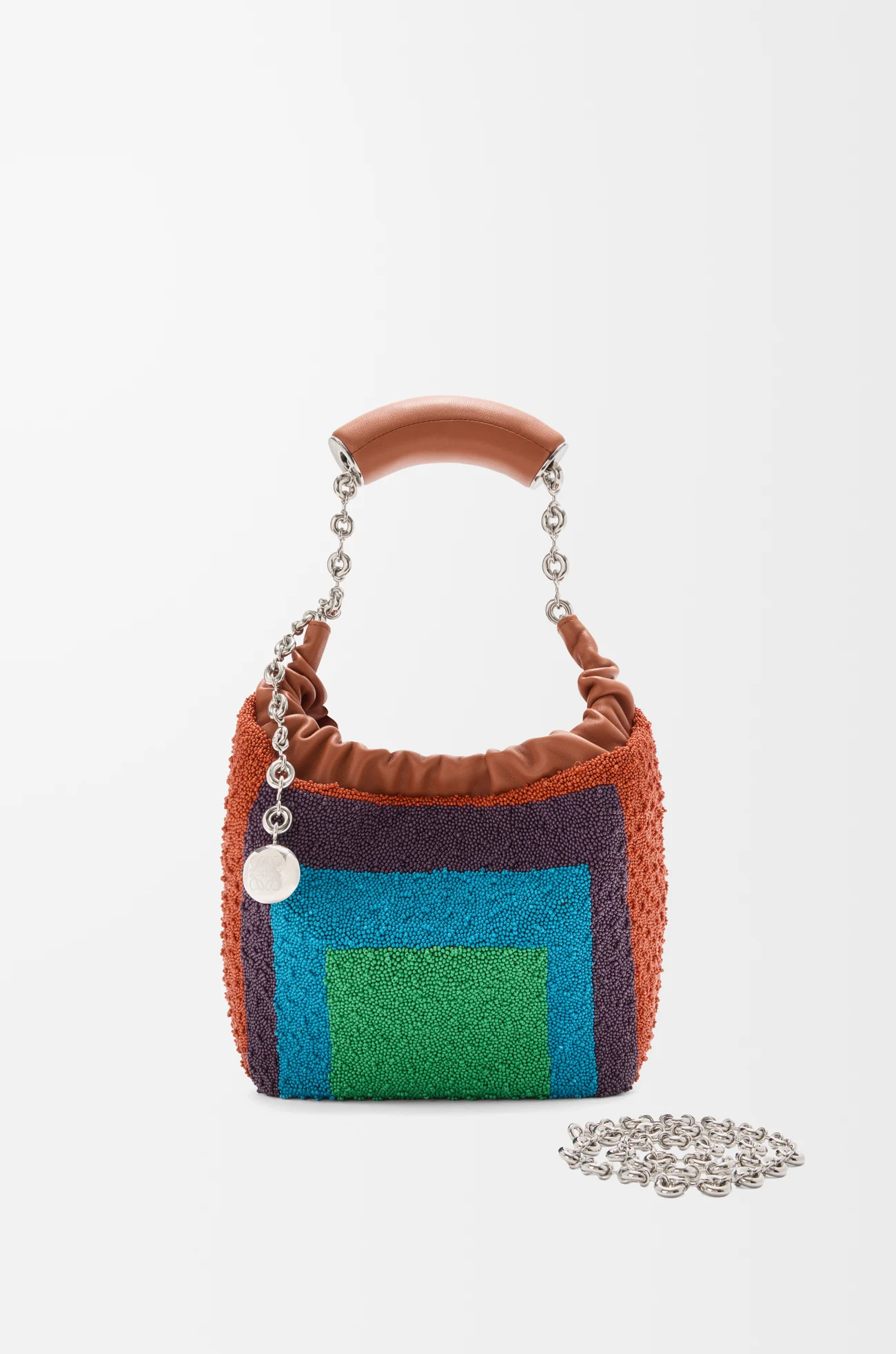 LOEWE Mini Squeeze bag in beaded leather Caramel/Bright Green