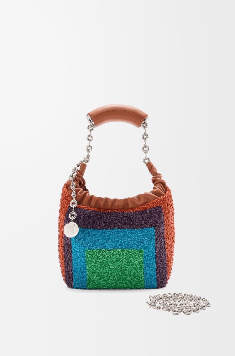 LOEWE Mini Squeeze bag in beaded leather Caramel/Bright Green