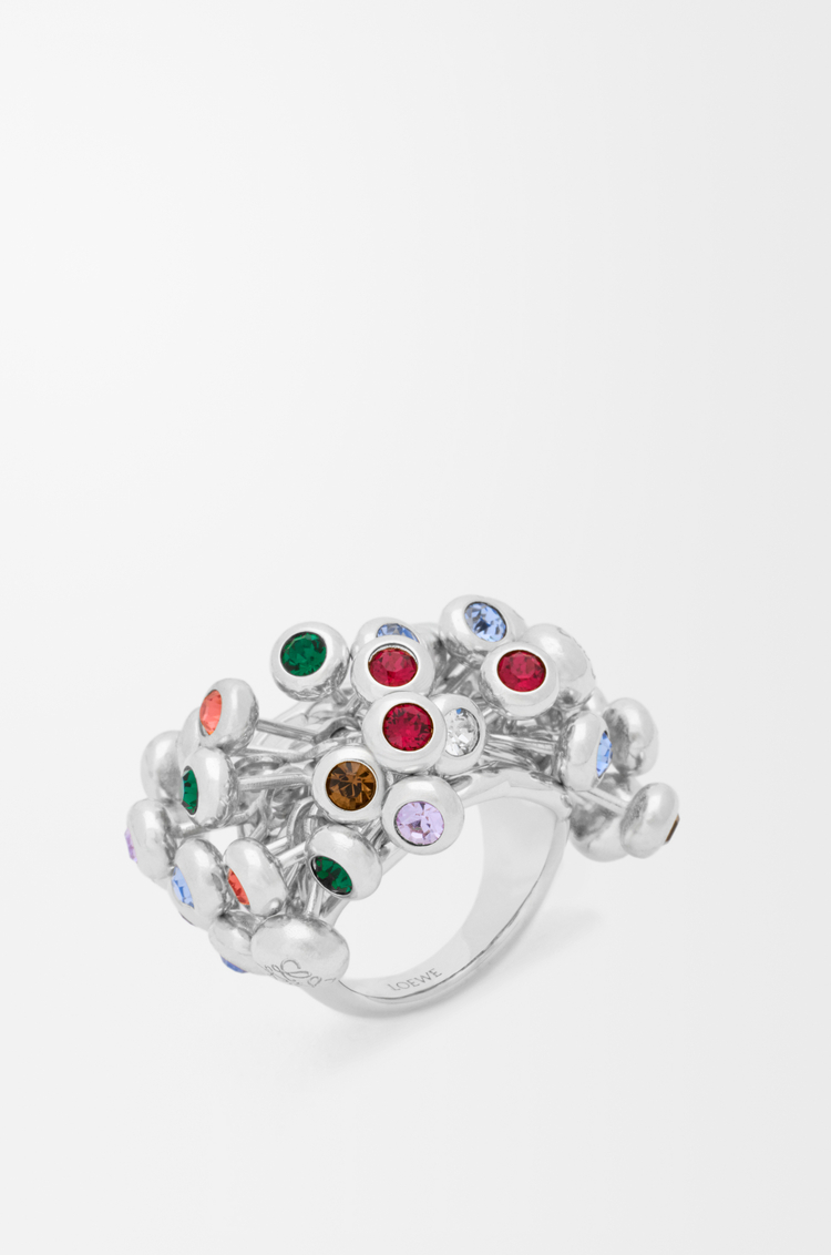 LOEWE Push Pin ring in sterling silver and crystals Silver/Multicolor