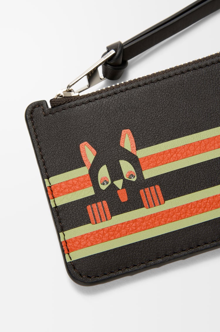 LOEWE Tarjetero-monedero Futurist Cat en piel de ternera Topo Oscuro/Naranja