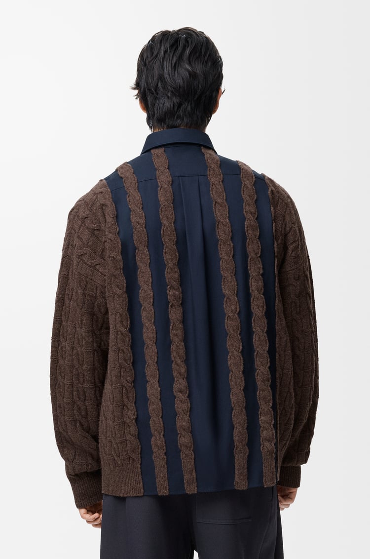 LOEWE Camisa híbrida en lana y algodón Azul Marino/Marrón