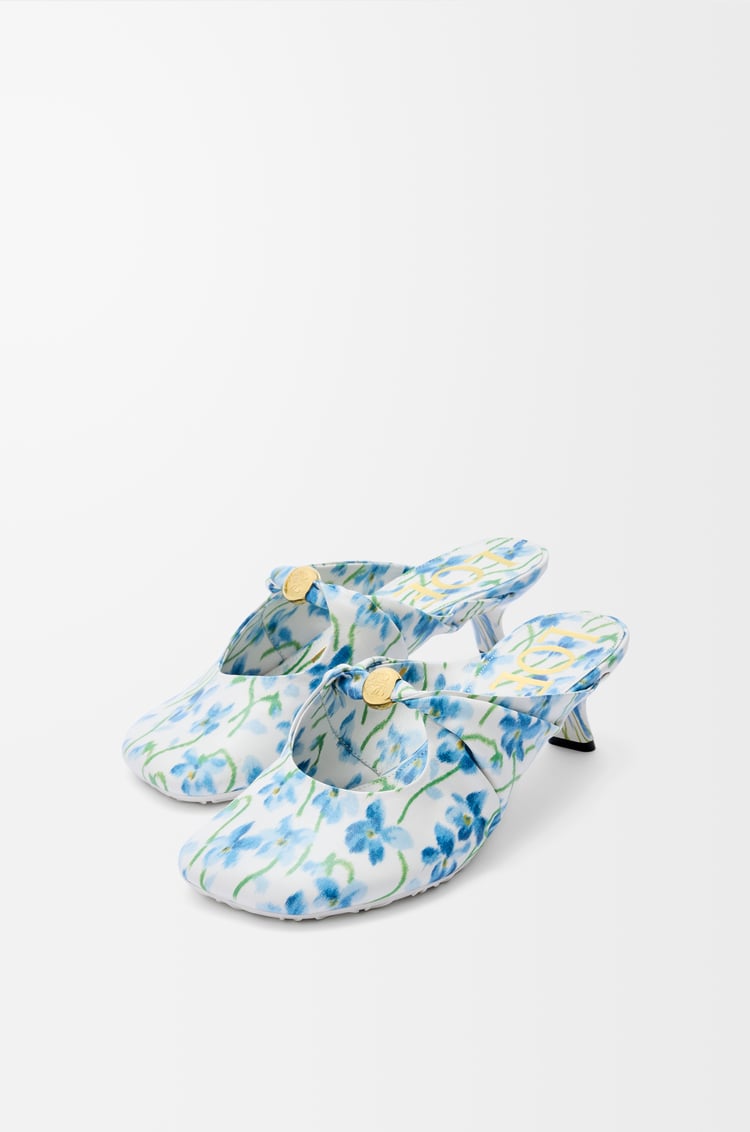 LOEWE Pebble Soft mule in printed nappa lambskin Soft White/Blue