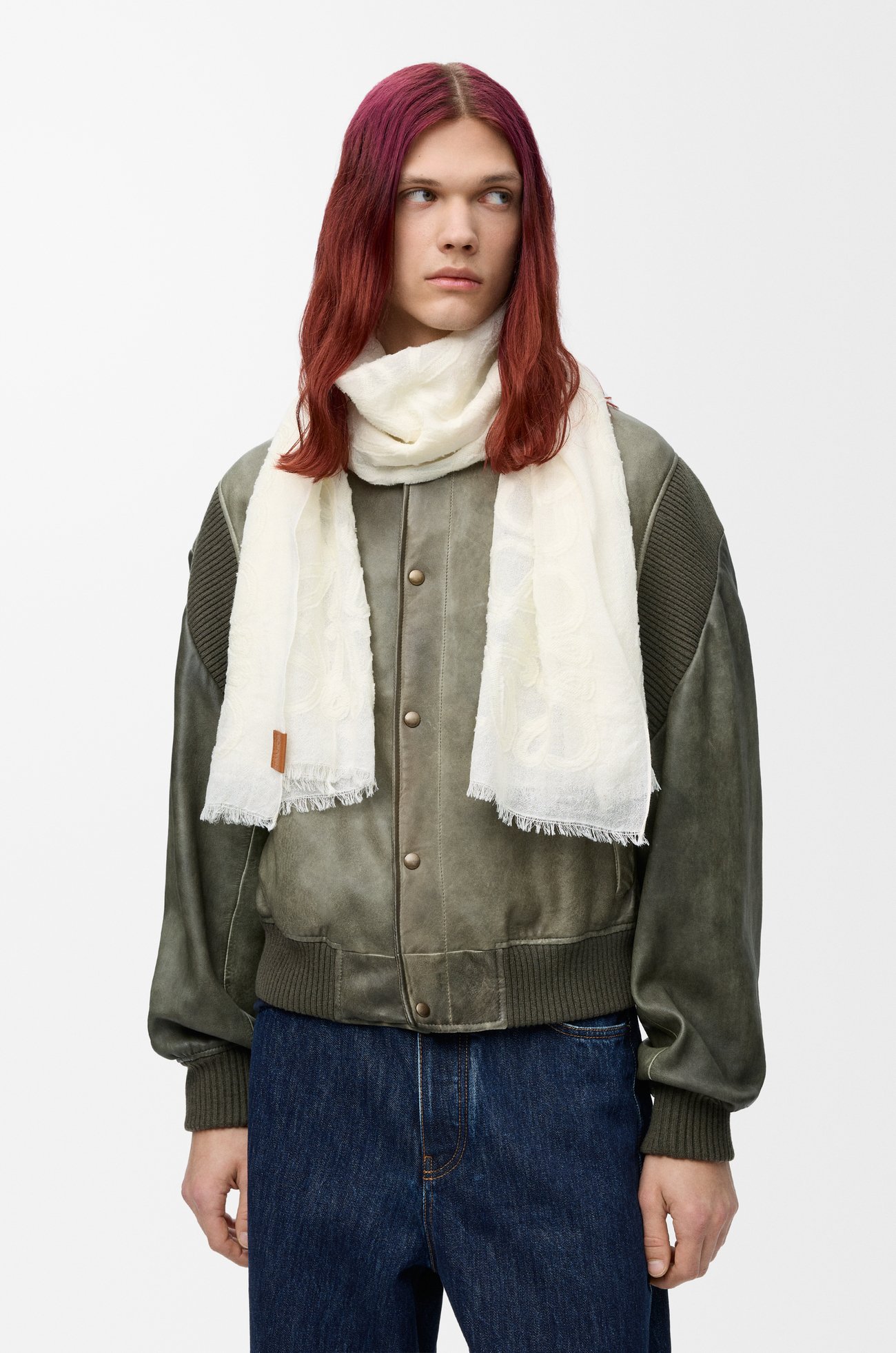 LOEWE Scarf in wool and silk White