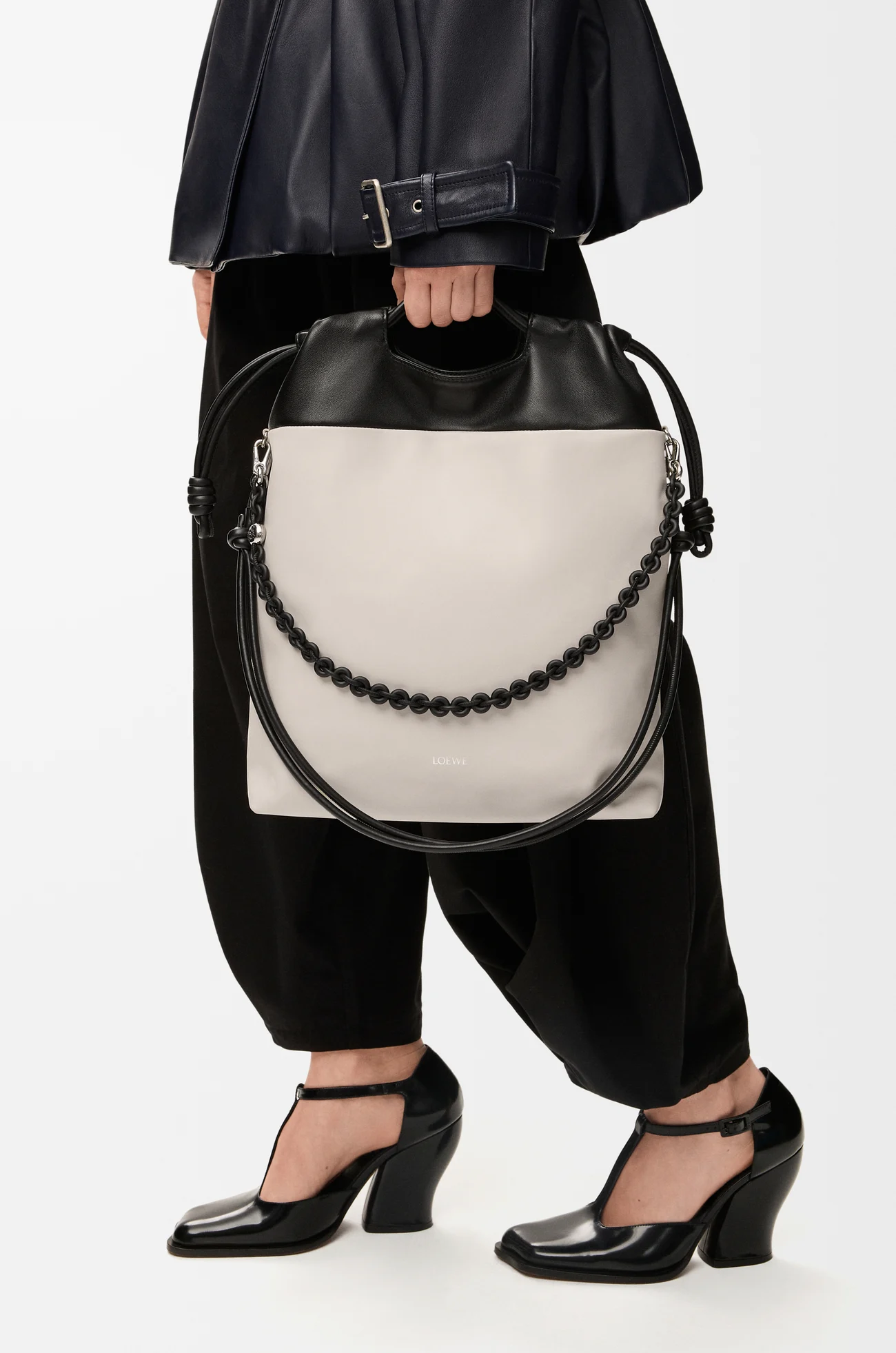 LOEWE Flamenco purse tote in mellow nappa lambskin Light Ghost/Black