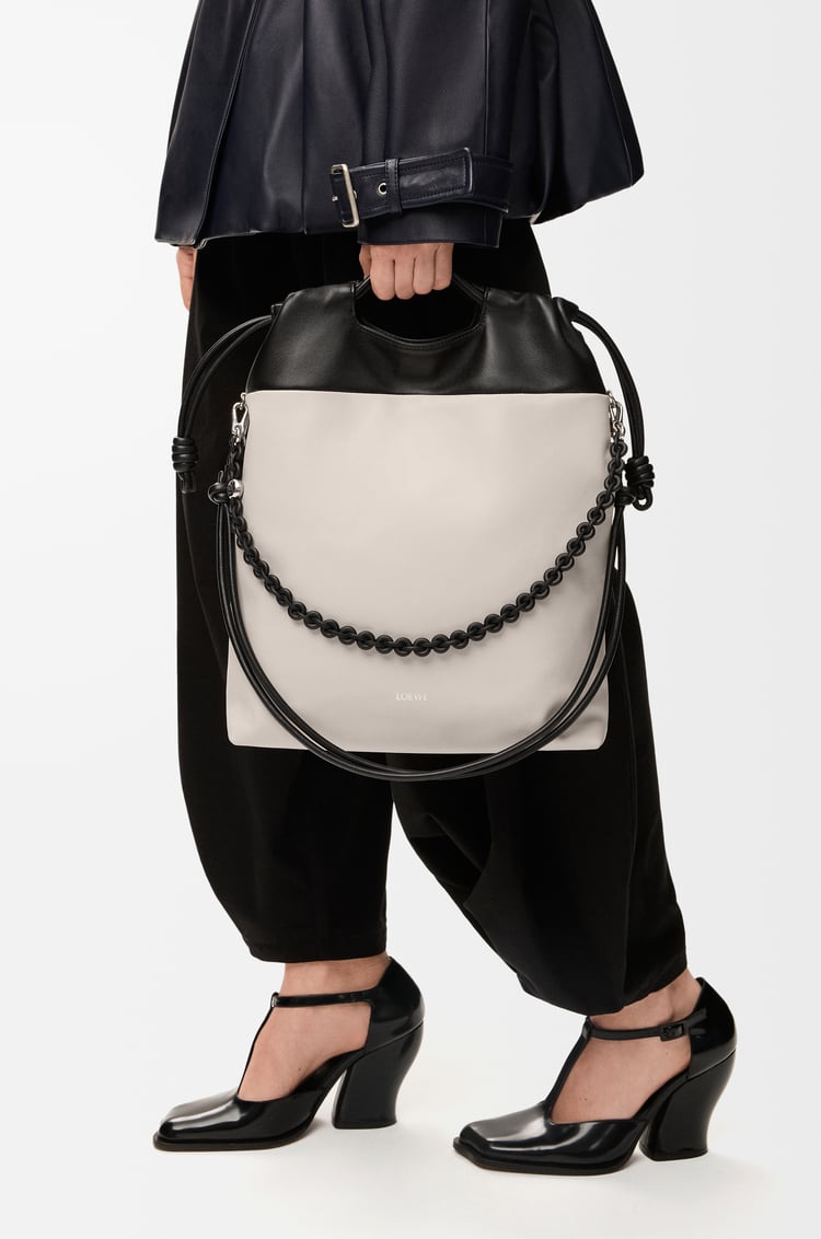 LOEWE Flamenco purse tote in mellow nappa lambskin Light Ghost/Black