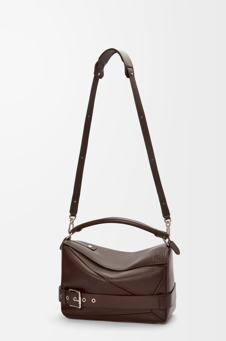 LOEWE Large Puzzle Biker bag in shiny calfskin Dark Brownie