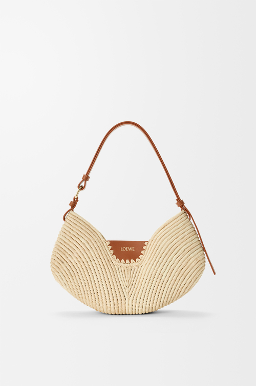 LOEWE Medium Loewe Swing bag in raffia and calfskin Natural/Tan