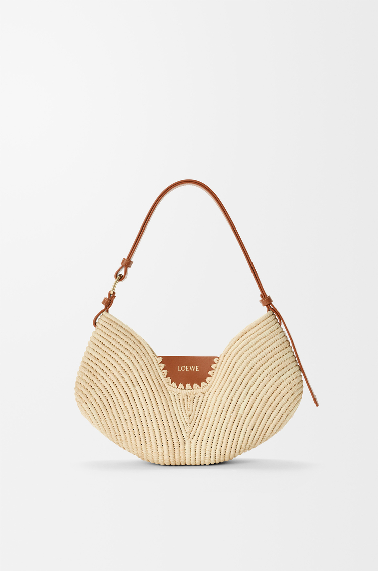 LOEWE Medium Loewe Swing bag in raffia and calfskin Natural/Tan