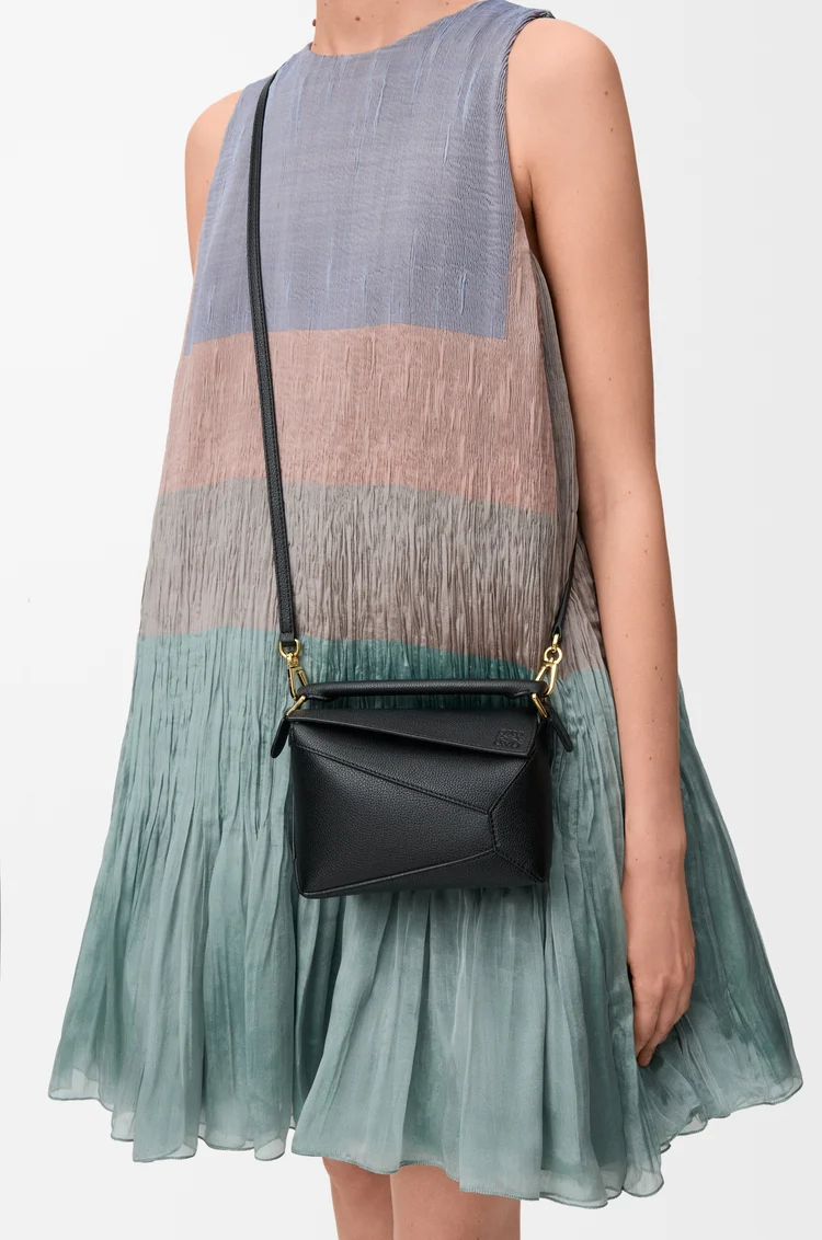 LOEWE Mini Puzzle Edge bag in soft grained calfskin Black