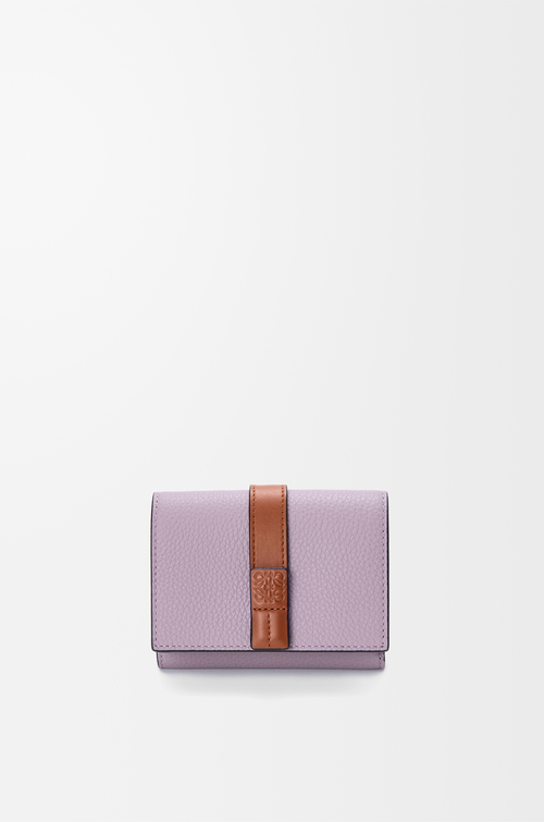 LOEWE 柔軟粒面小牛皮三摺錢包 粉紫色/松鼠棕