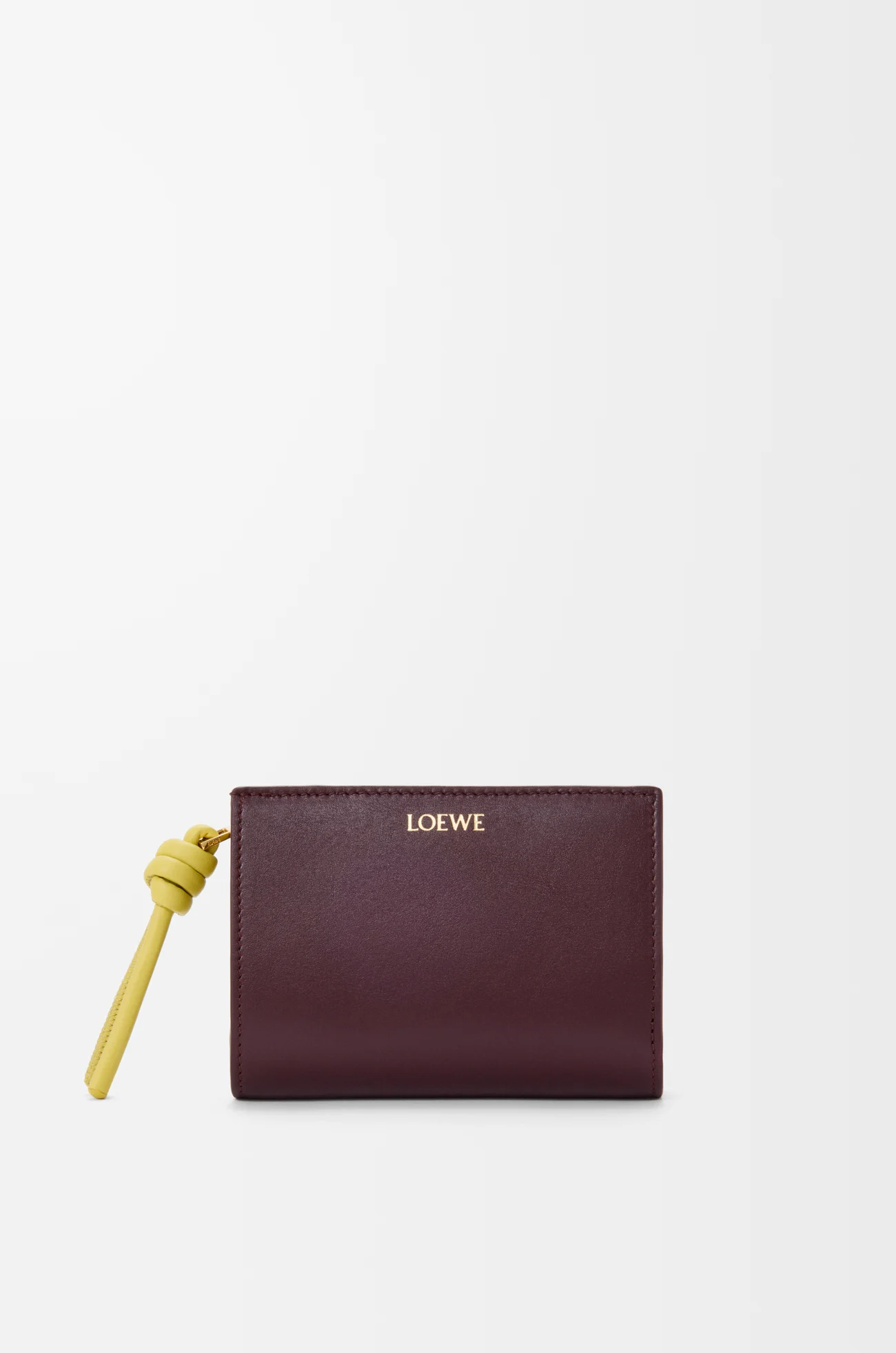LOEWE ノット コンパクト ウォレット（シャイニーナパカーフ） ダークバーガンディ/ライトシトリン