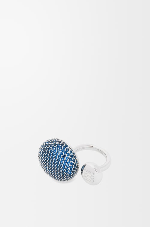 LOEWE Anillo Anagram Pebble en plata de ley y cristales Plateado/Azul