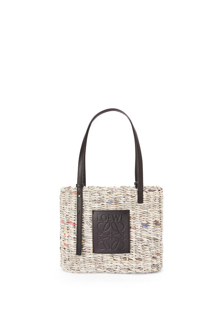 LOEWE Small Newspaper Square Basket bag in paper and calfskin Black/Multicolor