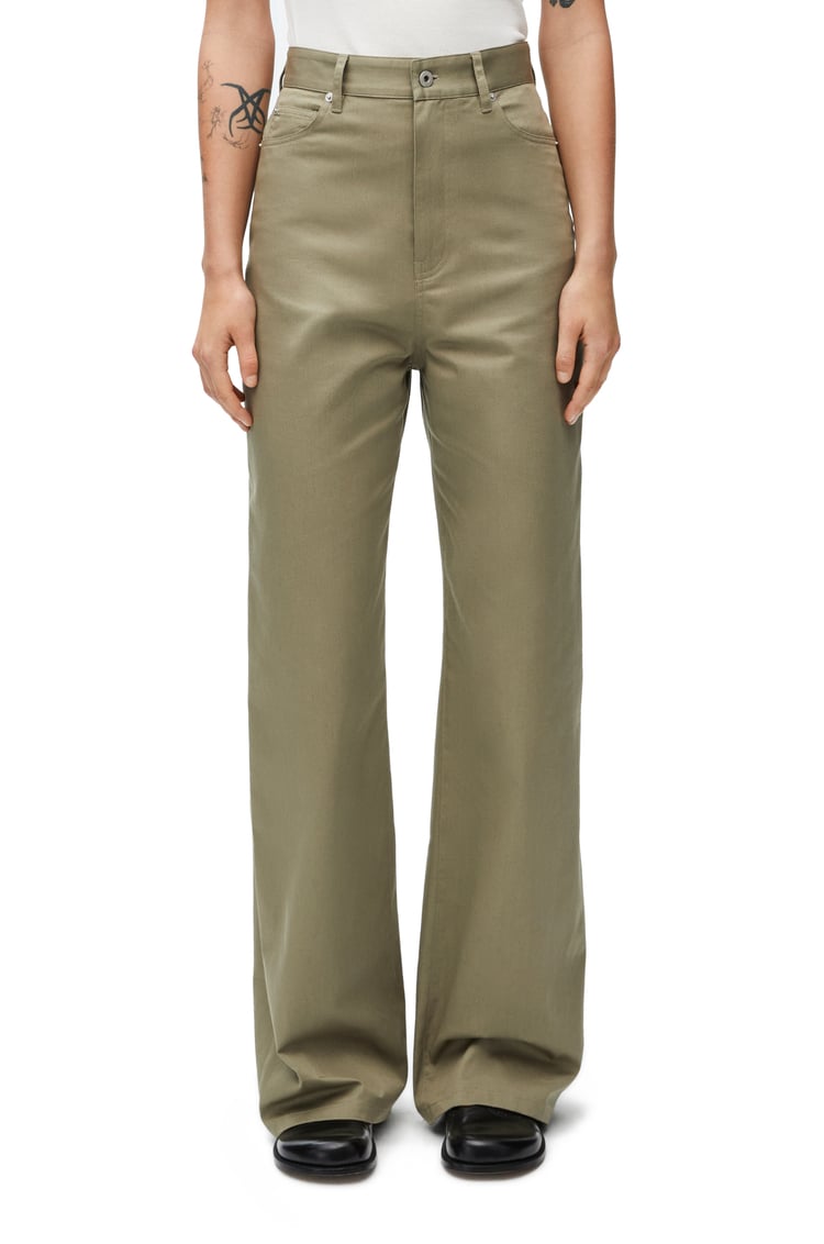 LOEWE Pantalón de talle alto en algodón Verde Militar