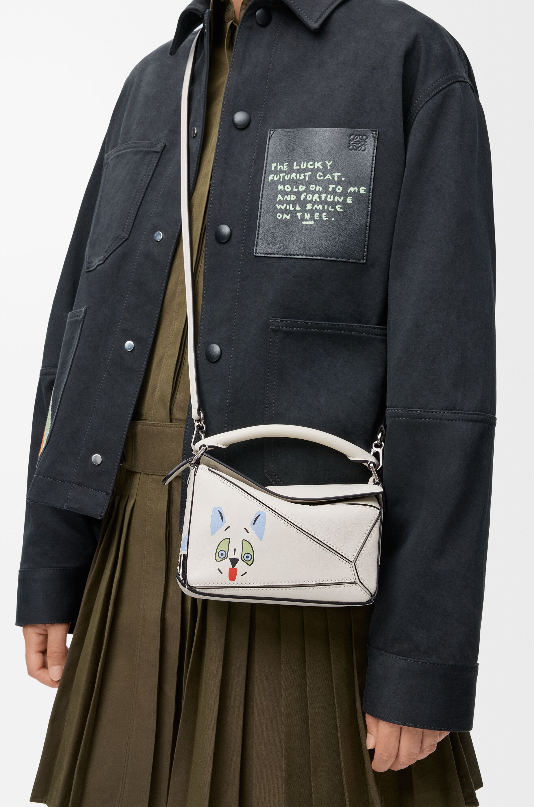 Futurist Cat mini Puzzle bag in classic calfskin White - LOEWE USA