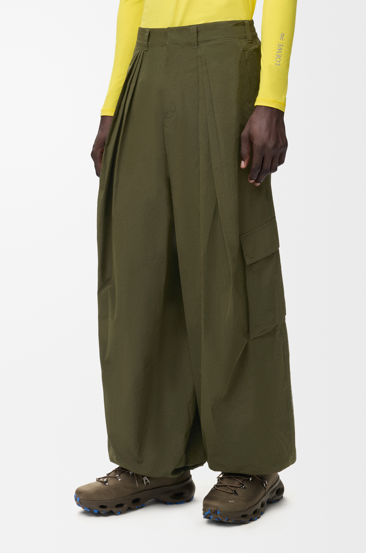 LOEWE Pleated cargo trousers in technical shell Khaki Green