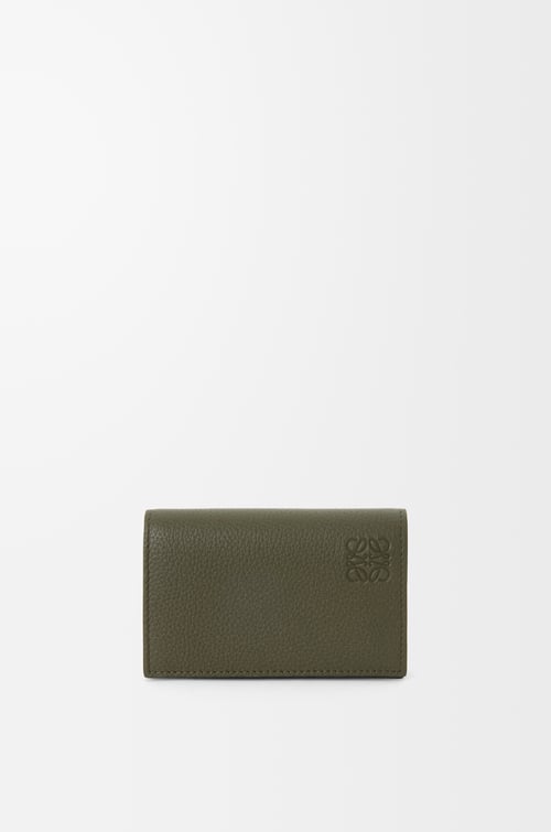 LOEWE 柔软粒面牛皮革名片夹 卡其绿色