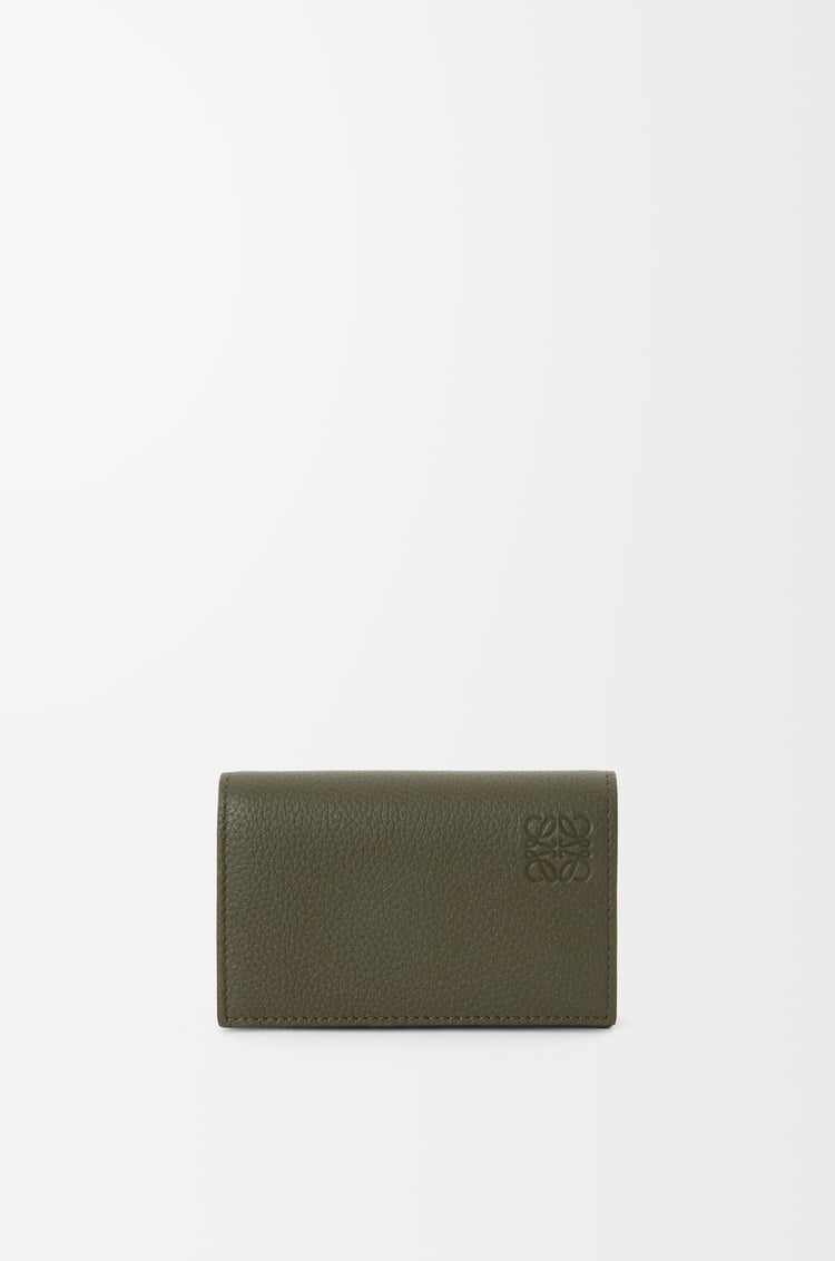 LOEWE 柔软粒面牛皮革名片夹 卡其绿色