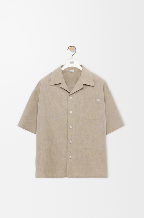 LOEWE Short sleeve shirt in wool and cotton Beige