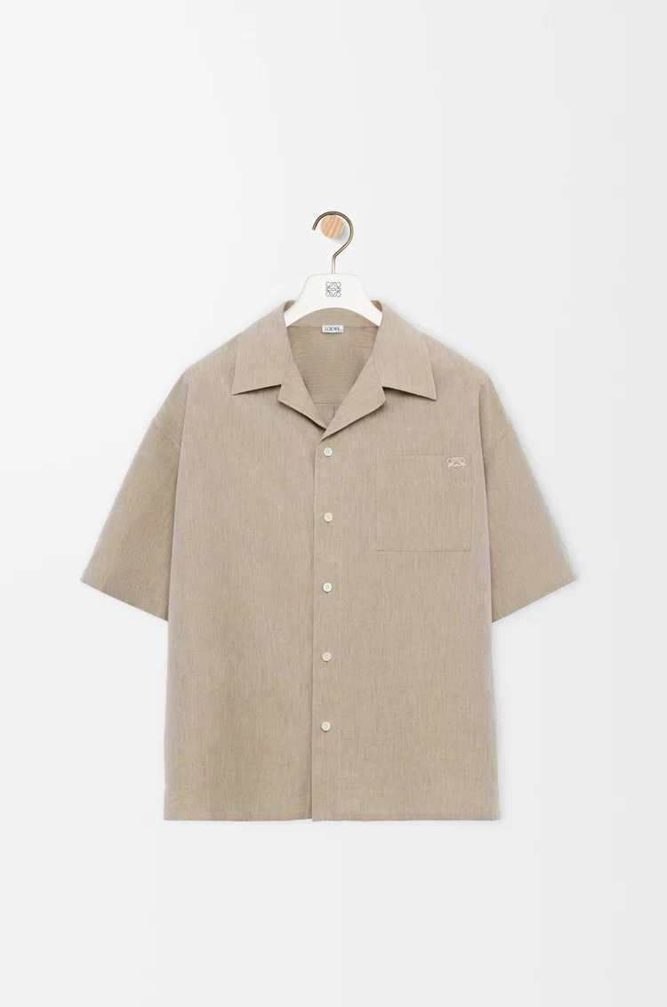 LOEWE Short sleeve shirt in wool and cotton Beige