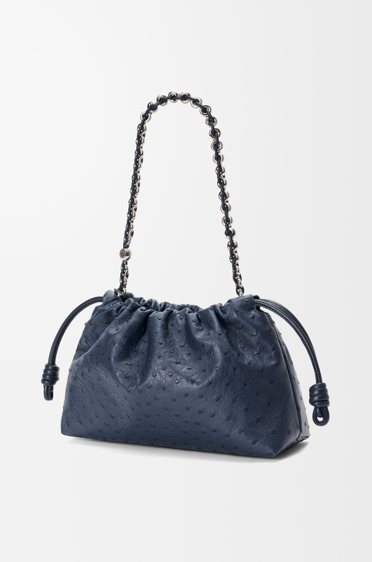 LOEWE Flamenco purse moyen en cuir d’autruche Bleu Marine Profond