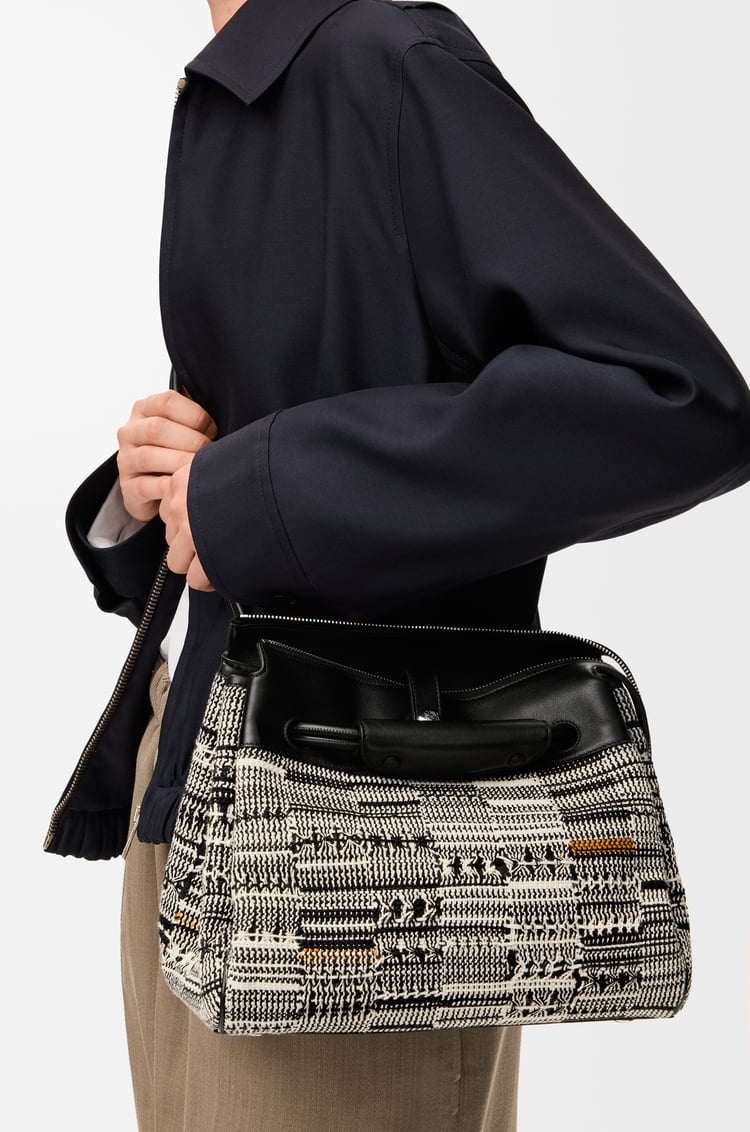 LOEWE Medium Madrid bag in woven textile Black/White