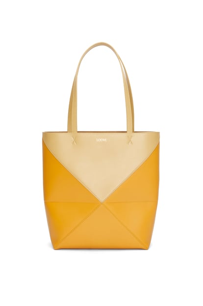 LOEWE Puzzle Fold Tote in shiny calfskin Dark Butter/Sunflower plp_rd