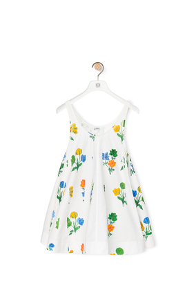 LOEWE Vestido trapecio Flower en popelín de algodón Blanco/Multicolor