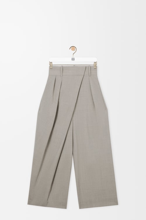 LOEWE Cropped wrap trousers in wool Light Beige Melange