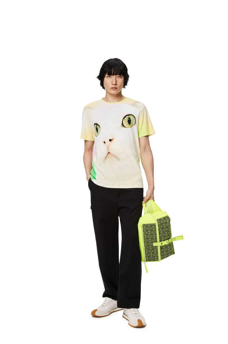 LOEWE Camiseta en algodón con estampado integral de gatos Blanco/Multicolor