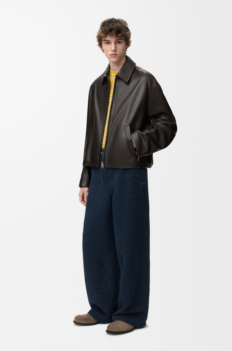 LOEWE 鹿皮革拉链夹克 深棕色