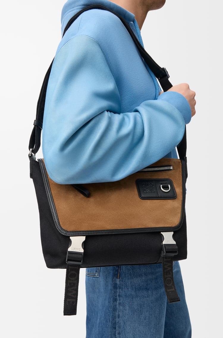 LOEWE Medium Flex messenger in canvas and suede Black/Dark Gold