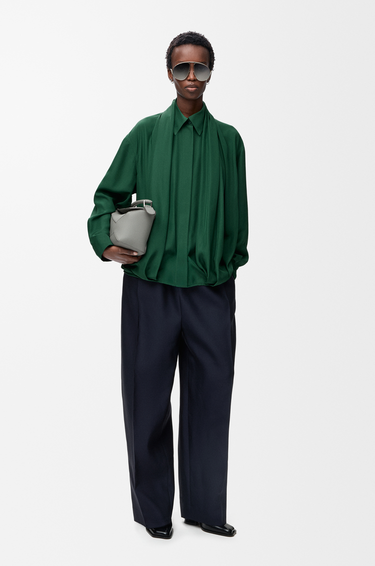 LOEWE Draped shirt in silk Dark Green