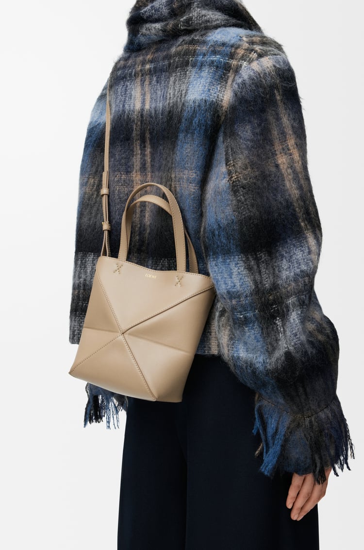 LOEWE Mini Puzzle Fold tote in shiny calfskin Sand