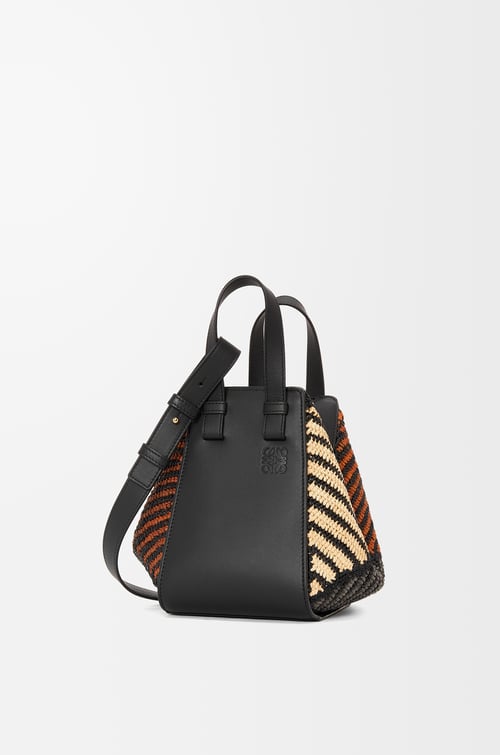 LOEWE Compact Hammock bag in raffia and calfskin Black/Natural plp_rd