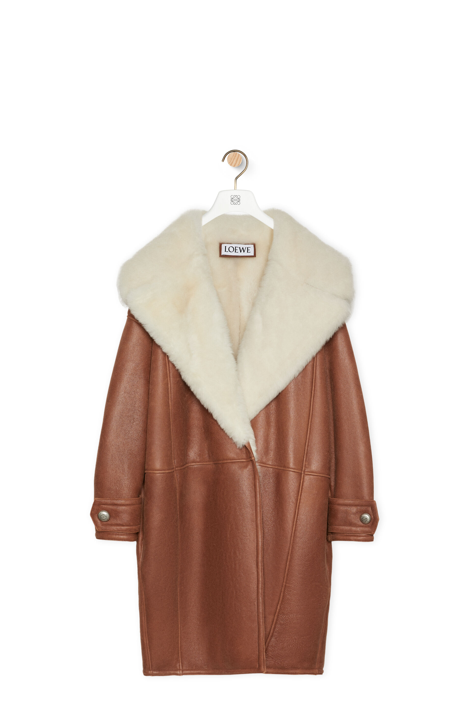 Pebble coat in shearling White Brown LOEWE