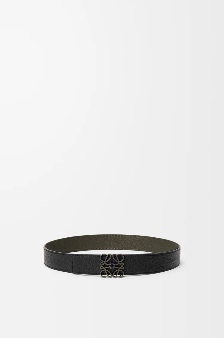 LOEWE Reversible Anagram belt in supple grained calfskin Dark Khaki/Black/Dark Pal