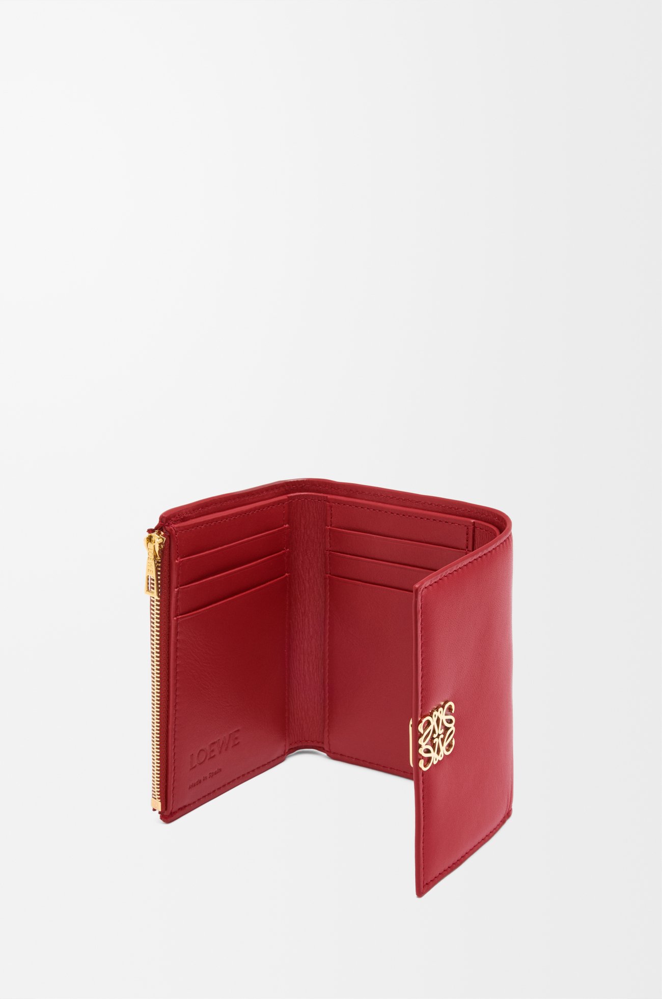 LOEWE Puffer Anagram small vertical wallet in shiny nappa calfskin Burnt Red