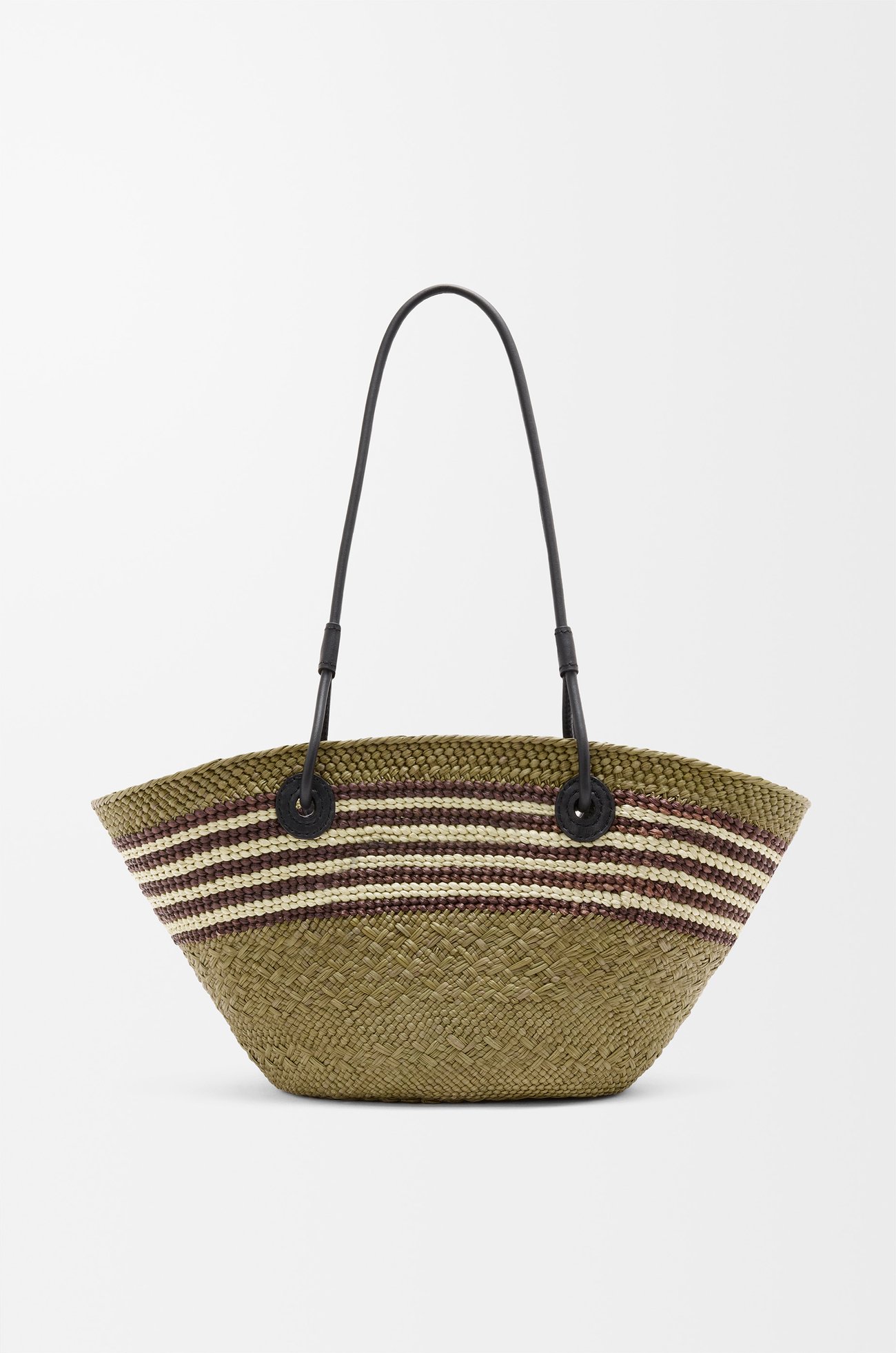 LOEWE Small Anagram Basket in iraca palm and calfskin Dark Khaki/Black