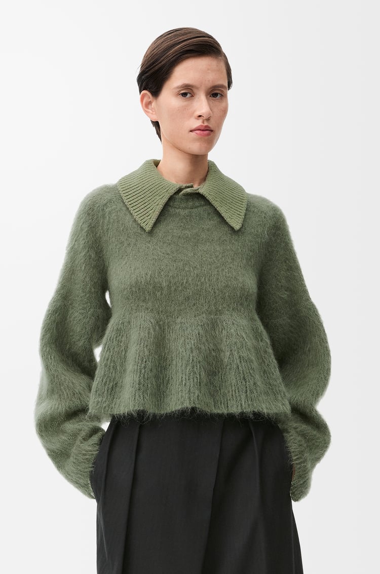 LOEWE Polo sweater in mohair blend Khaki Green