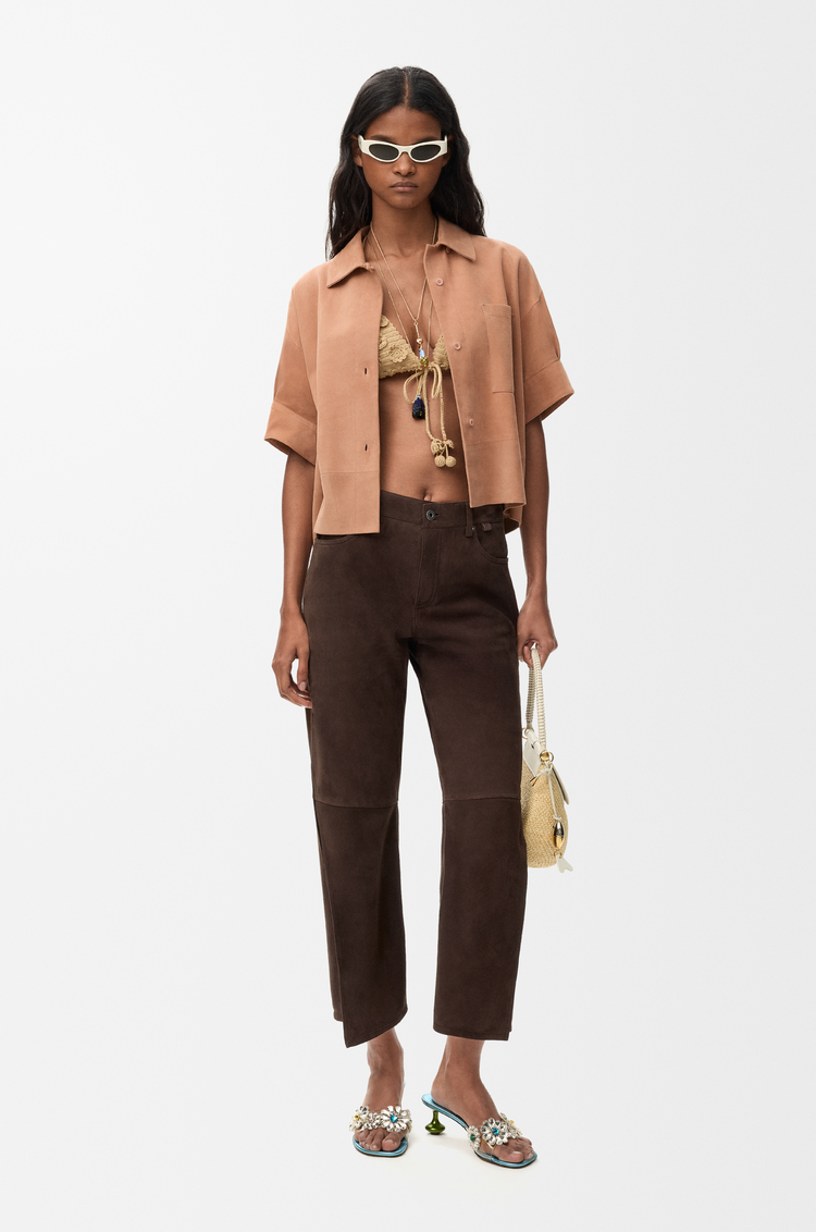 LOEWE 绒面羊皮革长裤 深棕色